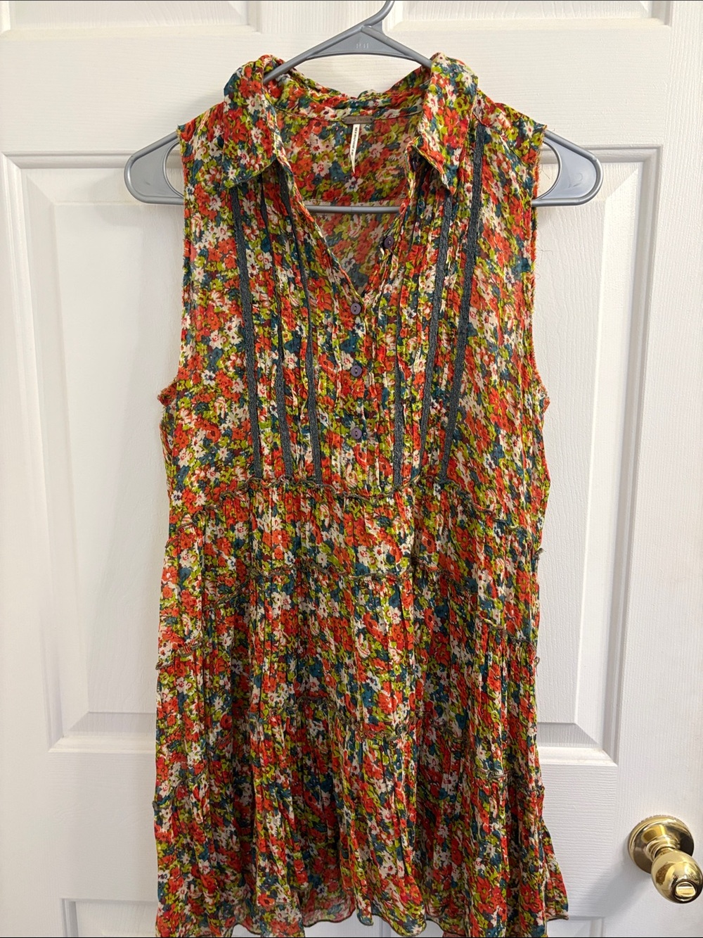 Free People Multicolor Floral Gauze Top in Orange, Green & Blue